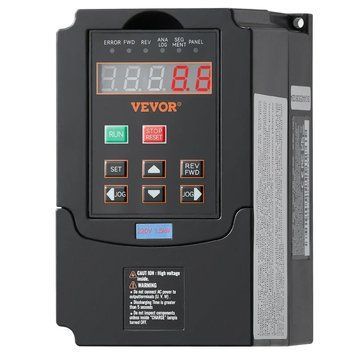 Частотно-регульований привід VEVOR VFD, 2 л.с., 1,5 кВт, 7,5 А, 1 або 3 фази, вхід 220 В, вихід 3 фази 220 В, вхід 40-60 Гц, вихід 0-400 Гц, частотно-регульований привід для керування швидкістю шпиндельного двигуна. 84264 84264 фото