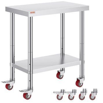 Робочий стіл VEVOR з нержавіючої сталі 30" x 18" x 34", стіл для кейтерингу, вантажопідйомність 150 кг, стіл для приготування їжі, комерційний робочий стіл для кухні, бару та ресторану, 4 регульовані ніжки. 85605 85605 фото