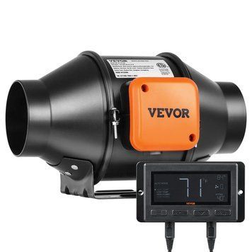 Канальний вентилятор VEVOR, 25 Вт, 205 CFM, з регулятором температури та вологості, безшумний двигун EC, витяжний вентилятор для охолодження підсилювачів, гроутентів, гідропоніки. 84173 84173 фото