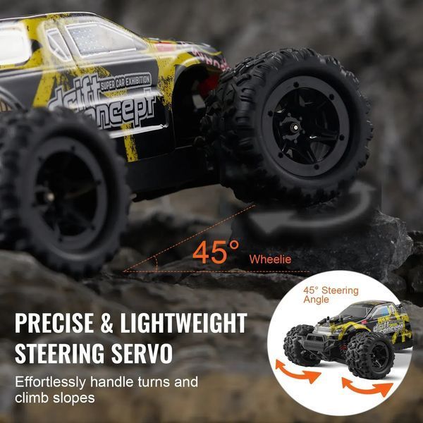Радіокерована машинка VEVOR, масштаб 1:18, позашляховик 4WD з функцією підйому передніх коліс на 45&deg; та регульованою швидкістю, максимальна швидкість 45 км/год, ідеально підходить для дітей віком від 8 років, клас захисту IPX4. 84676 84676 фото
