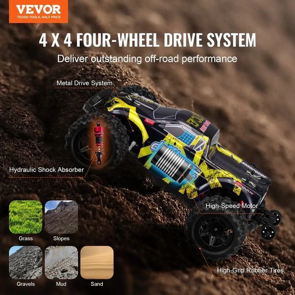 Радіокерована машинка VEVOR, масштаб 1:18, позашляховик 4WD з функцією підйому передніх коліс на 45&deg; та регульованою швидкістю, максимальна швидкість 45 км/год, ідеально підходить для дітей віком від 8 років, клас захисту IPX4. 84676 84676 фото