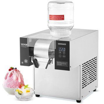 Комерційний льодогенератор VEVOR Snowflake, продуктивністю 125 кг/24 години, подрібнювач льоду з нержавіючої сталі, електричний апарат для виготовлення конусів льоду з системою повітряного охолодження та сенсорним екраном. 80777 80777 фото