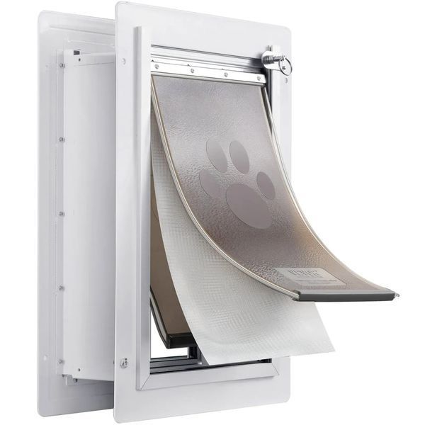 Дверцята для собак VEVOR Pet Flap з металевим каркасом та замком, 362 x 536 мм, атмосферостійка, підходить для котів, собак та кошенят (біла, розмір L), легко встановлюється. 86178 86178 фото