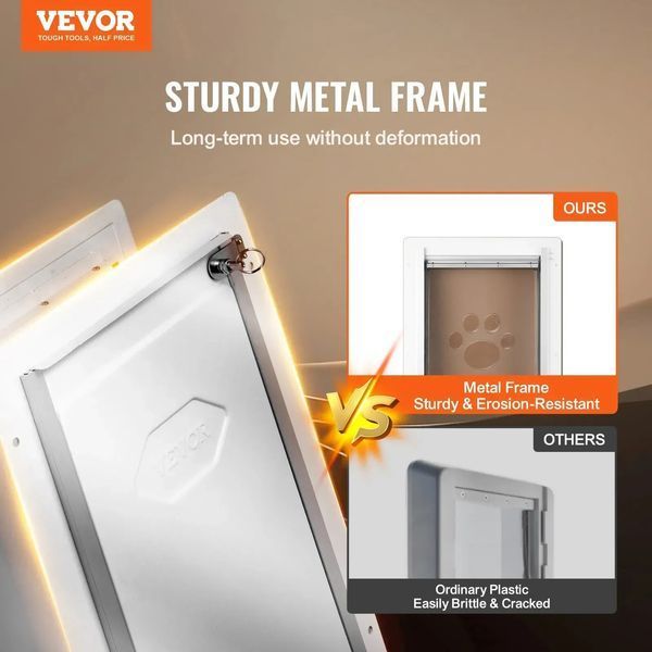Дверцята для собак VEVOR Pet Flap з металевим каркасом та замком, 3 стулки, 236 x 335 мм, стійка до погодних умов, підходить для котів, собак та кошенят (біла, розмір S), легко встановлюється. 86179 86179 фото