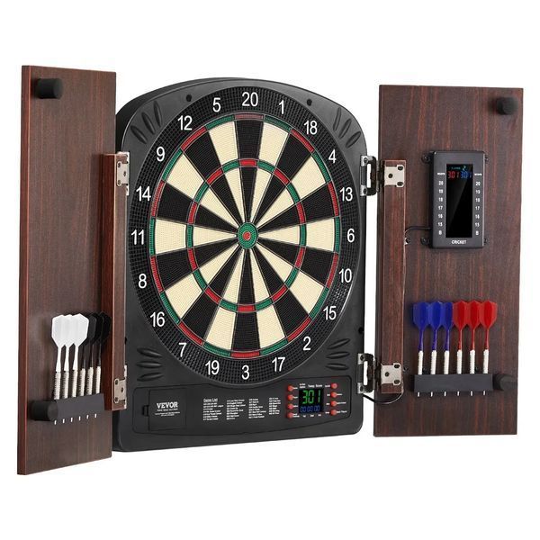 Набір для гри в дартс VEVOR Home Dart Board Center, що складається з мішені та шафи для дартсу, 34,3 см, висувної шафи для дартсу з електронною системою підрахунку окулярів та простою збіркою, в комплекті з усіма необхідними аксесуарами для вечірки. 84731 84731 фото