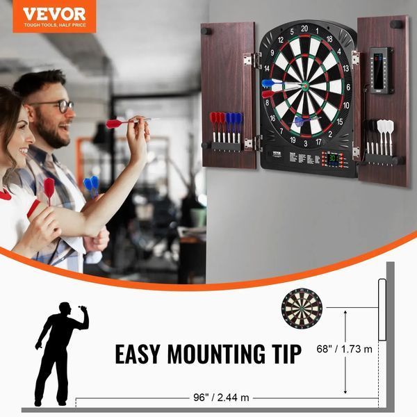 Набір для гри в дартс VEVOR Home Dart Board Center, що складається з мішені та шафи для дартсу, 34,3 см, висувної шафи для дартсу з електронною системою підрахунку окулярів та простою збіркою, в комплекті з усіма необхідними аксесуарами для вечірки. 84731 84731 фото