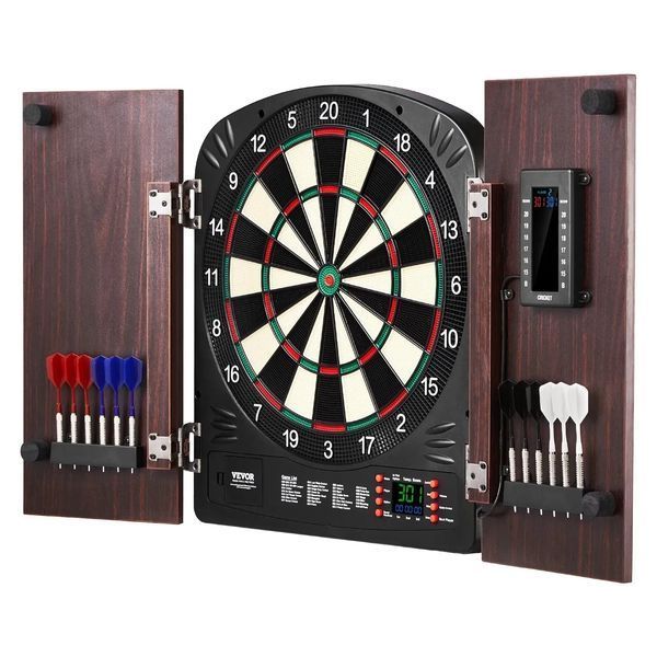 Набір для гри в дартс VEVOR Home Dart Board Center, що складається з мішені та шафи для дартсу, 34,3 см, висувної шафи для дартсу з електронною системою підрахунку окулярів та простою збіркою, в комплекті з усіма необхідними аксесуарами для вечірки. 84731 84731 фото