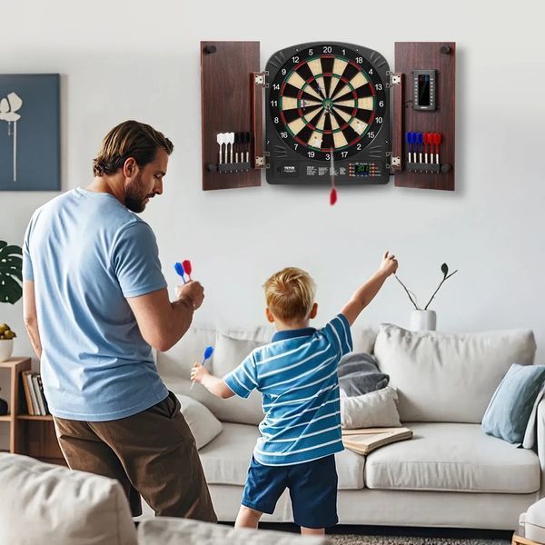 Набір для гри в дартс VEVOR Home Dart Board Center, що складається з мішені та шафи для дартсу, 34,3 см, висувної шафи для дартсу з електронною системою підрахунку окулярів та простою збіркою, в комплекті з усіма необхідними аксесуарами для вечірки. 84731 84731 фото