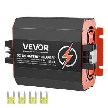 Зарядний пристрій VEVOR DC/DC 12 В 40 А, 500 Вт для свинцево-кислотних, літієвих, AGM, гелевих та рідинних акумуляторів, інтелектуальна багатоступінчаста зарядка, для автобудинків, службової техніки, човнів та яхт. 84282 84282 фото