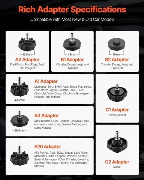 Комплект для прокачування гальм VEVOR Brake Master, 12 предметів, професійний набір адаптерів для прокачування гальм з повним комплектом та кронштейном, міцний адаптер для заправки гальмівної рідини. 82706 82706 фото