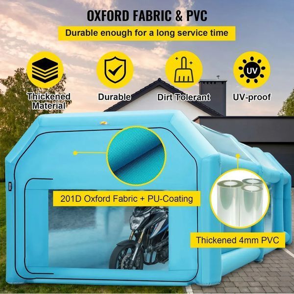 Надувна камера для фарбування VEVOR з ПВХ Oxford 210D, розміри зовні 6x3x2,5 м, всередині 5,5x2,1x2 м, синя, для автомобіля або кемпінгу. 81736 81736 фото