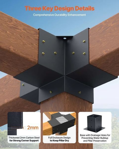 З'єднувачі для стовпів VEVOR, кутові кронштейни для стовпів 92x92 мм, 4-сторонні, посилені кутові кронштейни, опори для стовпів, комплект для самостійного складання основи для альтанок, садових пергол, павільйонів, набір з 4 штук. 84939 84939 фото