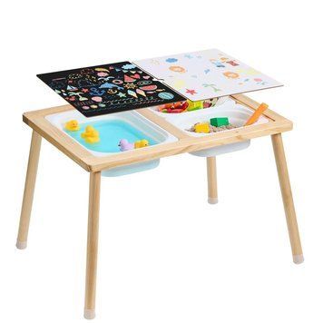 Сенсорний столик VEVOR для малюків, столик з 3 складними контейнерами для зберігання та двосторонньою дошкою, сенсорний столик для піску та води, виготовлений з дерева, для навчання малюванню та їжі. 84590 84590 фото