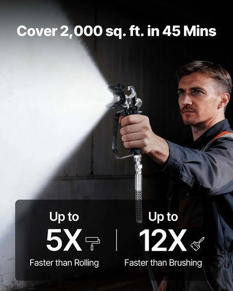 Безповітряний фарборозпилювач VEVOR зі стійкою, 640 Вт, 3000 psi, система розпилення фарби зі щіткою для очищення, шлангом, подовжувачем та соплами, фарборозпилювач для дому та будівництва. 85892 85892 фото