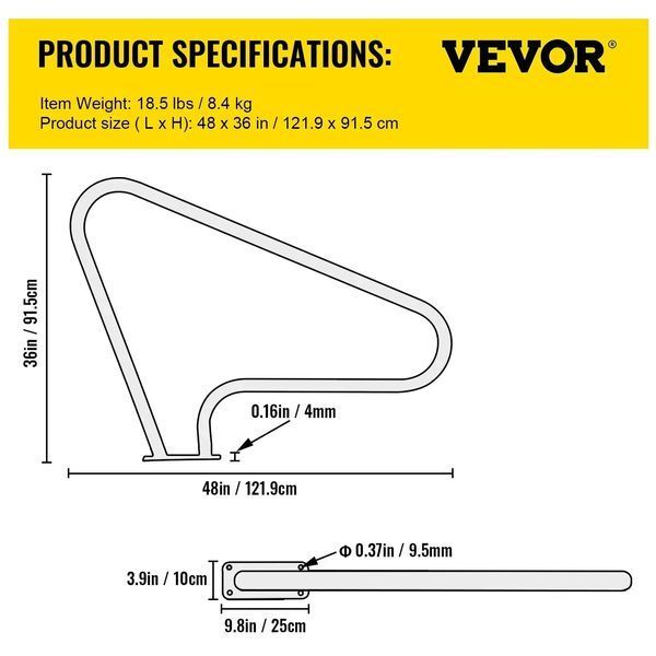 Поручень для басейну VEVOR 121,9 x 91,5 см, діаметр 4,8 см. Ручка з нержавіючої сталі для зручного входу до басейну. Вигнута ручка з кришкою та аксесуарами. Ідеально підходить для спа-басейнів та басейнів зі скошеними стінками. 80542 80542 фото