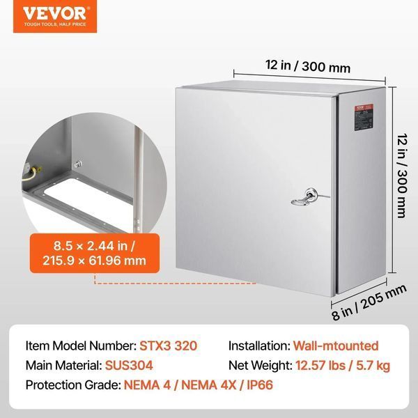 Електромонтажна коробка VEVOR із сталі, корпус для електропроводки 30x30x20 см, коробка із нержавіючої сталі. 84243 84243 фото