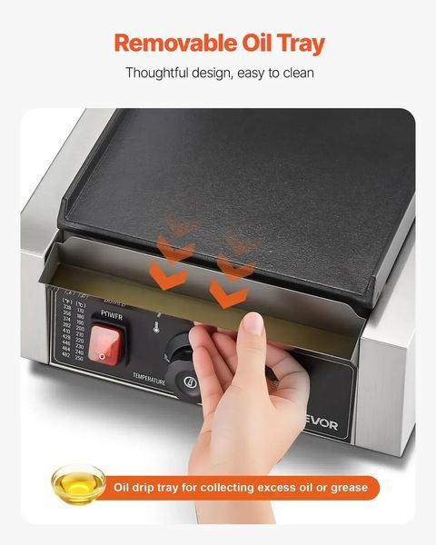 Електричний сендвіч-гриль VEVOR Contact Grill 1800 Вт, гриль для паніні, виготовлений з нержавіючої сталі з ручкою та регулятором температури, плоска емальована пластина 22 x 23 см (одна), для гамбургерів, стейків та бекону. 83646 83646 фото