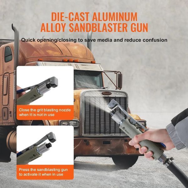 Піскоструминний апарат VEVOR Mobile Sandblaster, 18,92 л, робочий шланг 243,84 см, робочий тиск 60-110 PSI. Ідеально підходить для видалення іржі, фарби, плям та полірування великих поверхонь. 85901 85901 фото