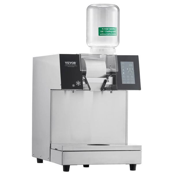 Комерційний льодогенератор VEVOR Snowflake, продуктивністю 240 кг/24 год, подрібнювач льоду з нержавіючої сталі, електричний льодогенератор для виготовлення конусів, система рідинного охолодження з РК-сенсорним екраном. 86502 86502 фото