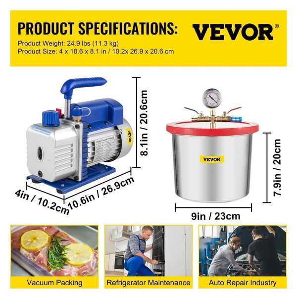 Вакуумний насос VEVOR об'ємом 2 галони, продуктивністю 4 CFM, потужністю 1/3 к.с. 83502 83502 фото